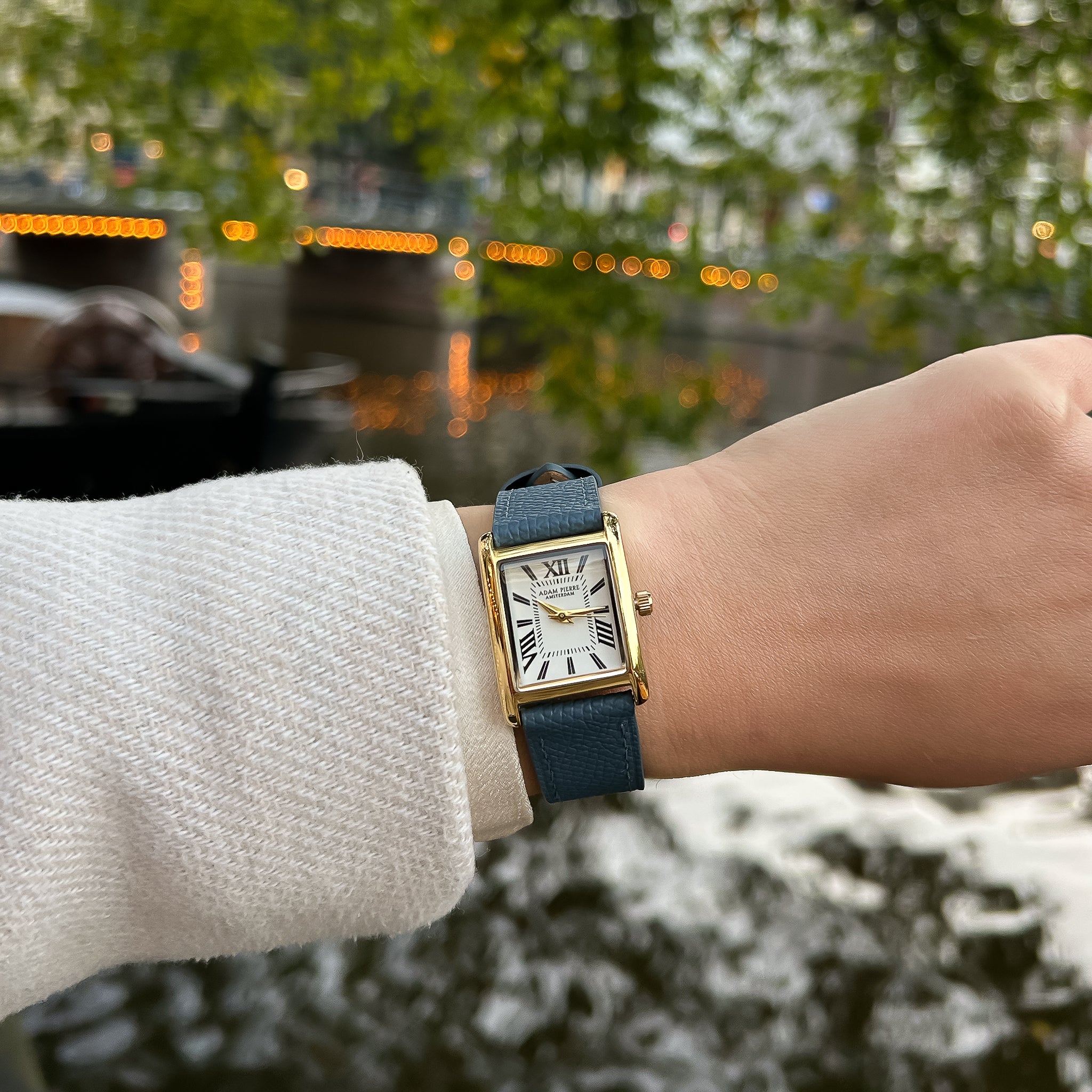 LILIANE - LEREN BAND BLAUW GOUD