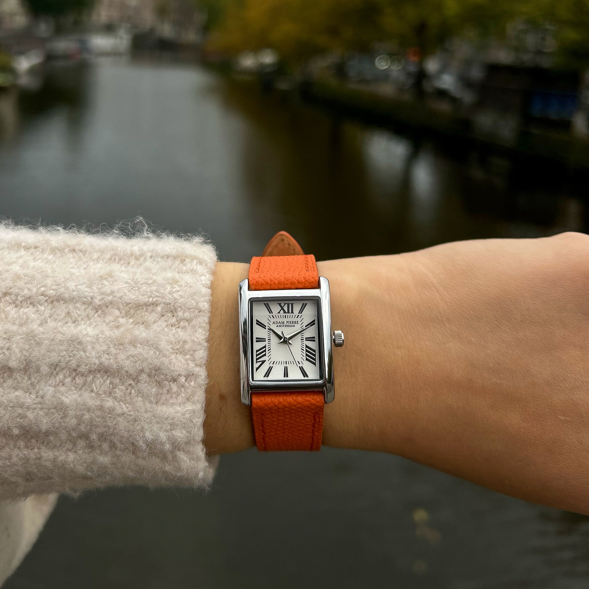LILIANE ZILVER ORANJE LEREN BAND